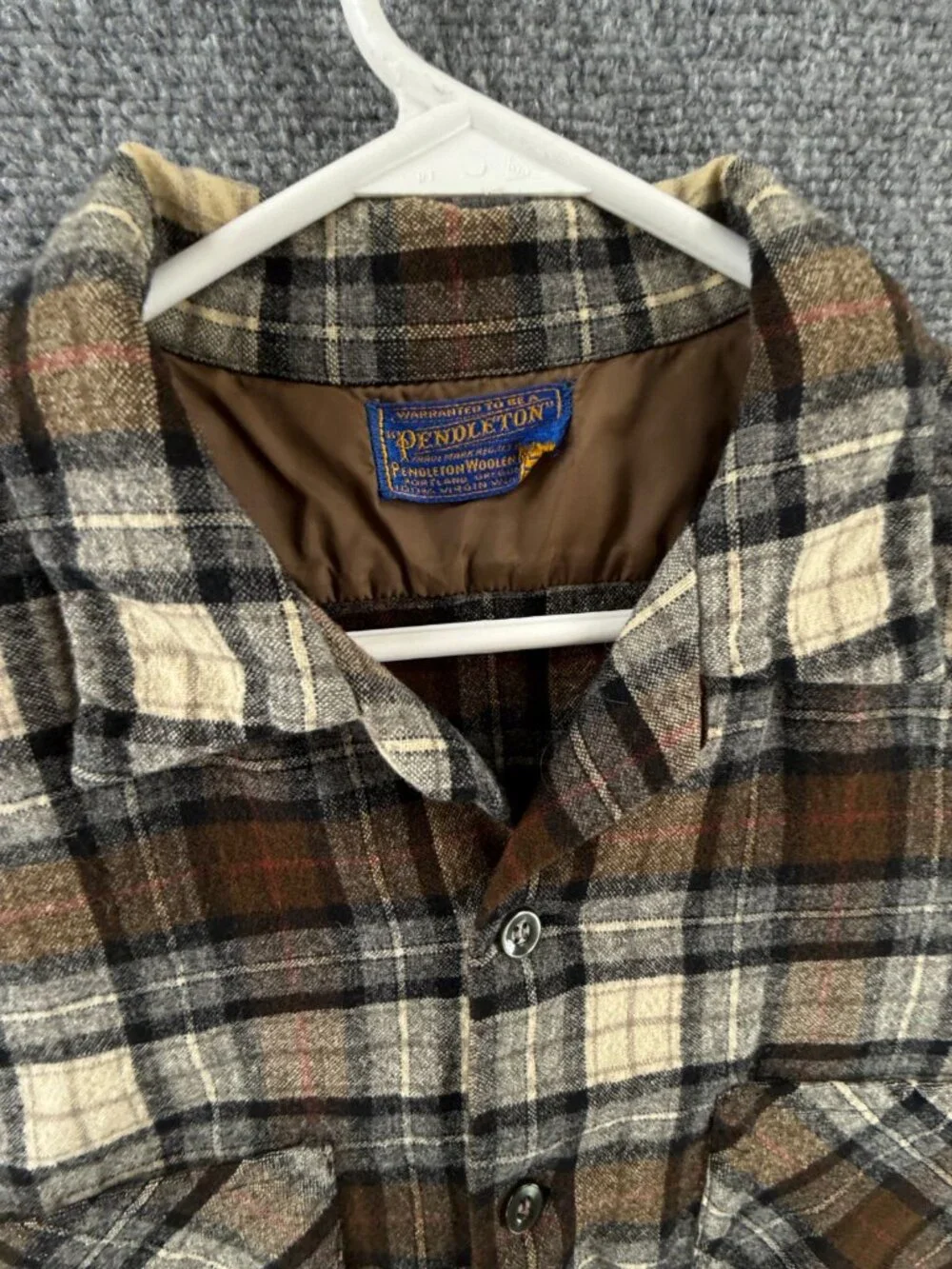 VTG Pendleton Virgin Wool Button Up Shirt Large Plaid Brown 60s 70s Soft Adult